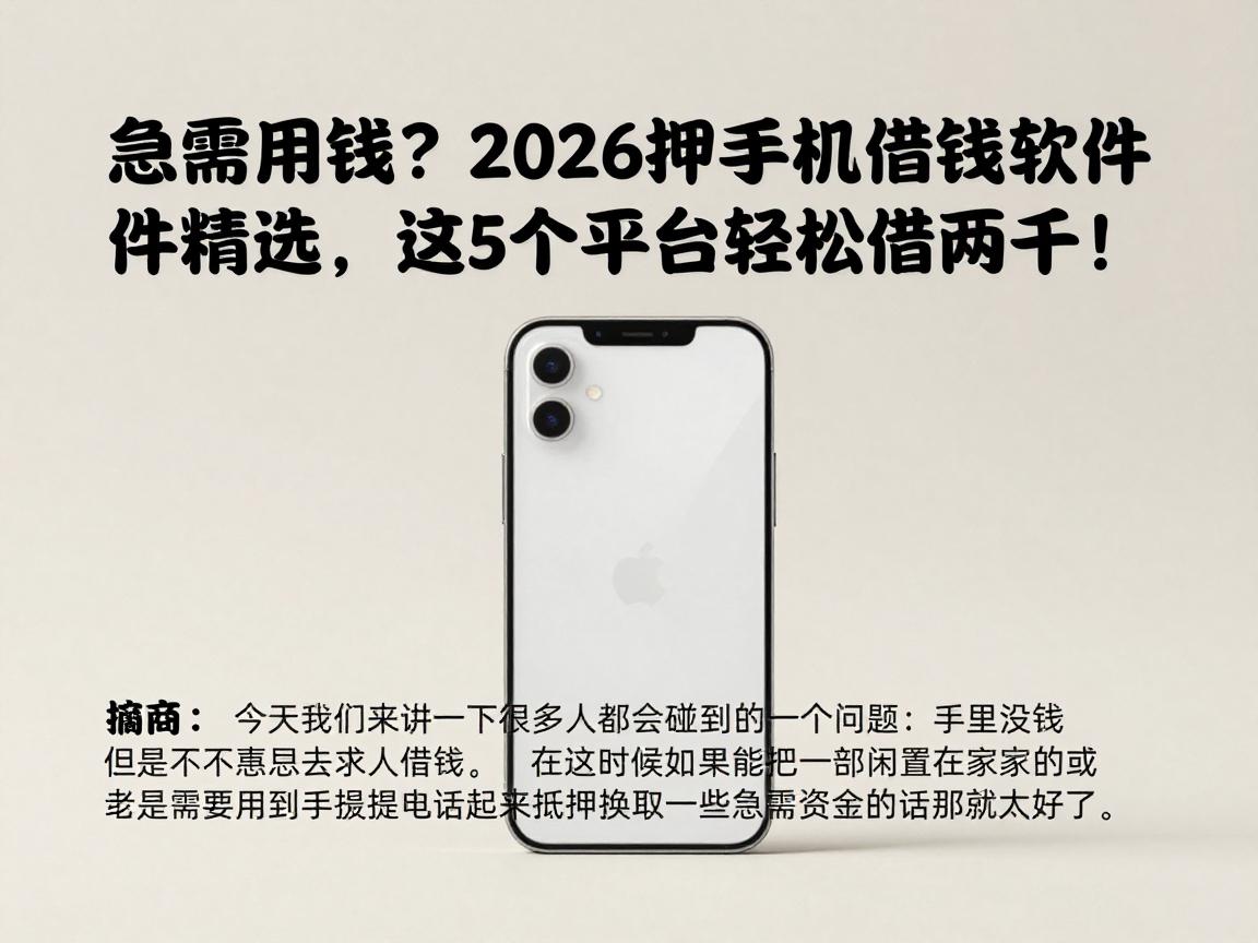 急需用钱?2026押手机借钱软件精选,这5个平台轻松借两千!