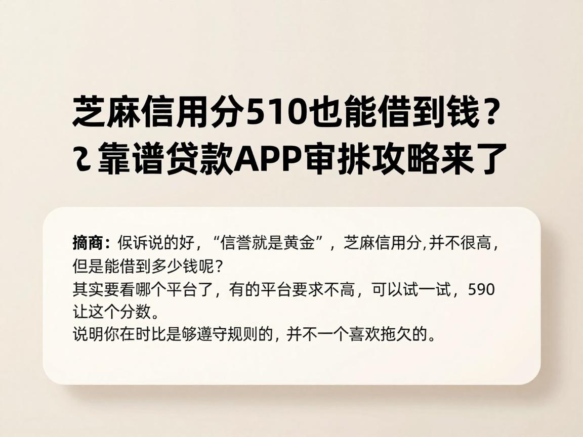 芝麻信用分510也能借到钱?2026这五个必下款靠谱贷款APP审批攻略来了