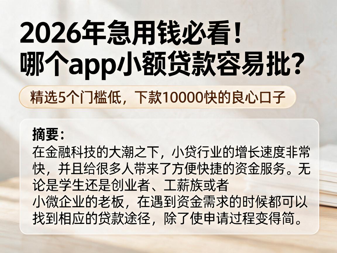 2026年急用钱必看！哪个app小额贷款容易批？精选5个门槛低、下款10000快的良心口子