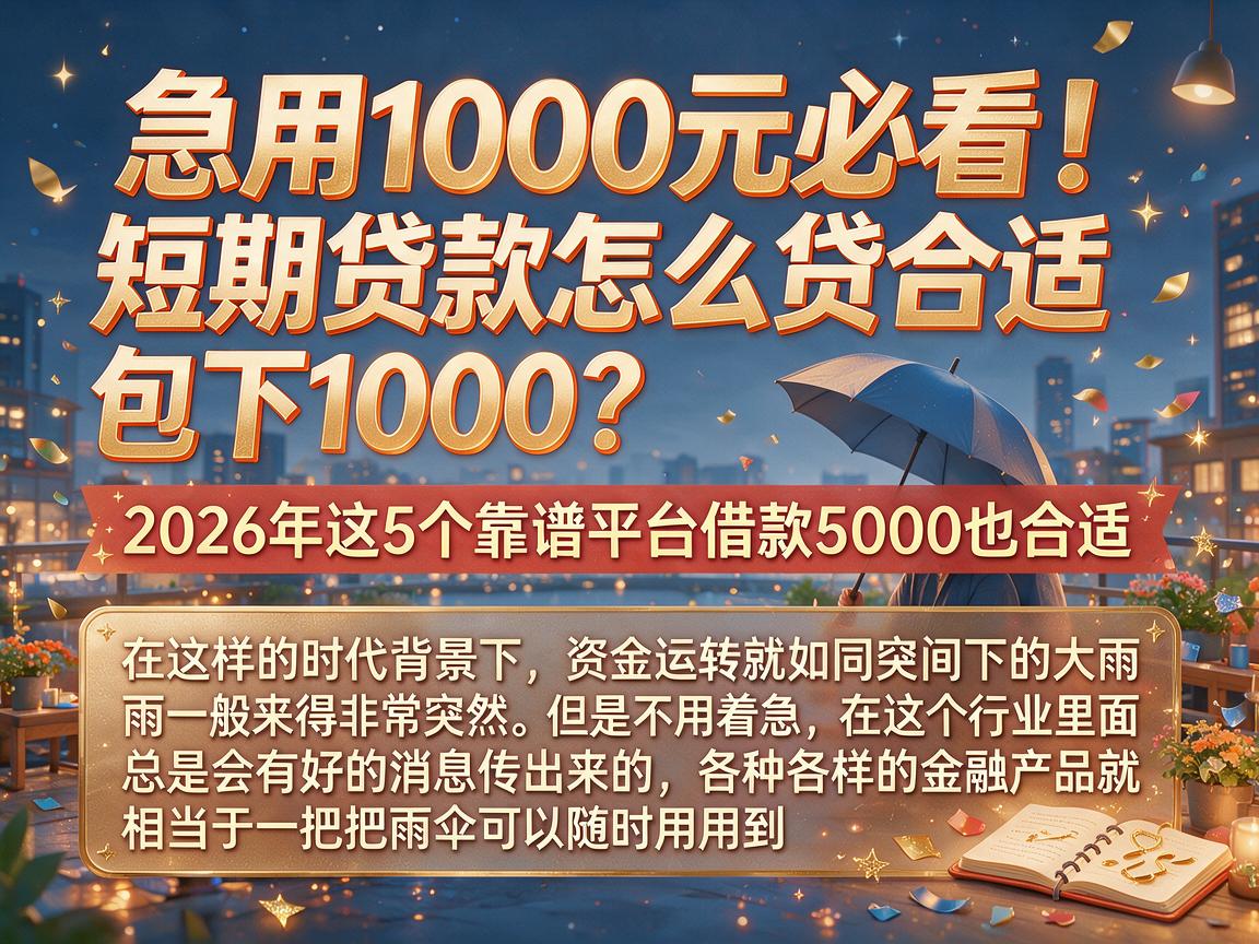 急用1000元必看!短期贷款怎么贷合适包下1000?2026年这5个靠谱平台借款5000也合适