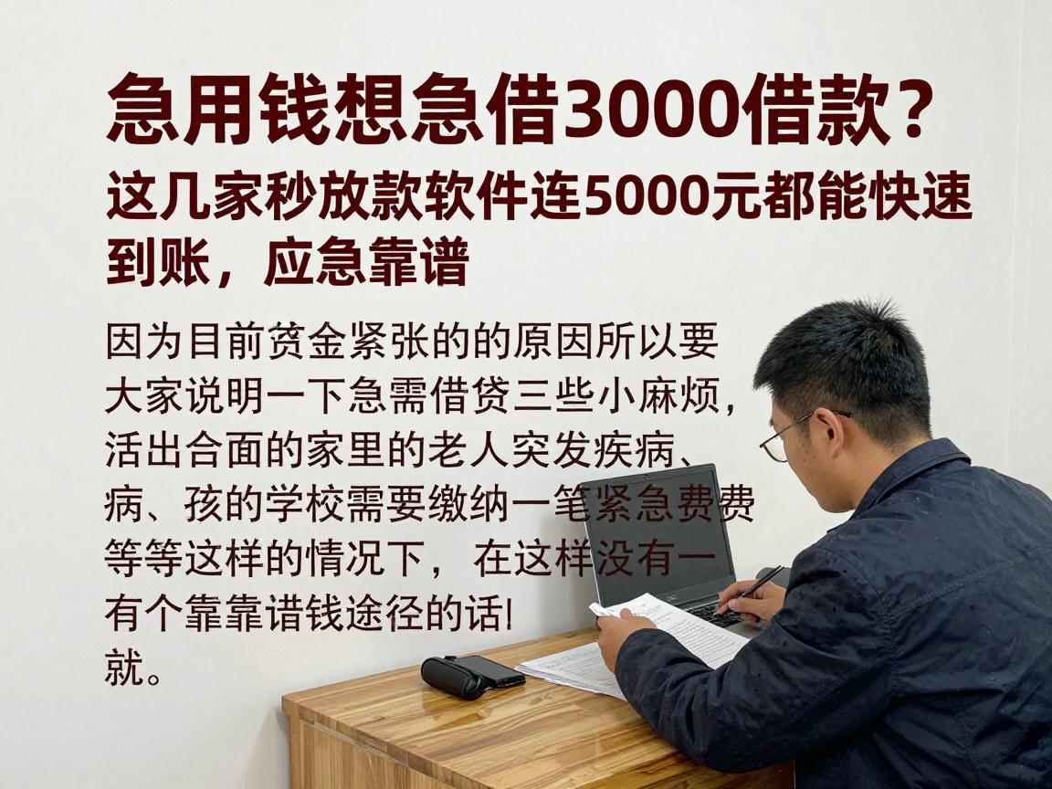 急用钱想急借3000借款？这几家秒放款软件连5000元都能快速到账，应急超靠谱！