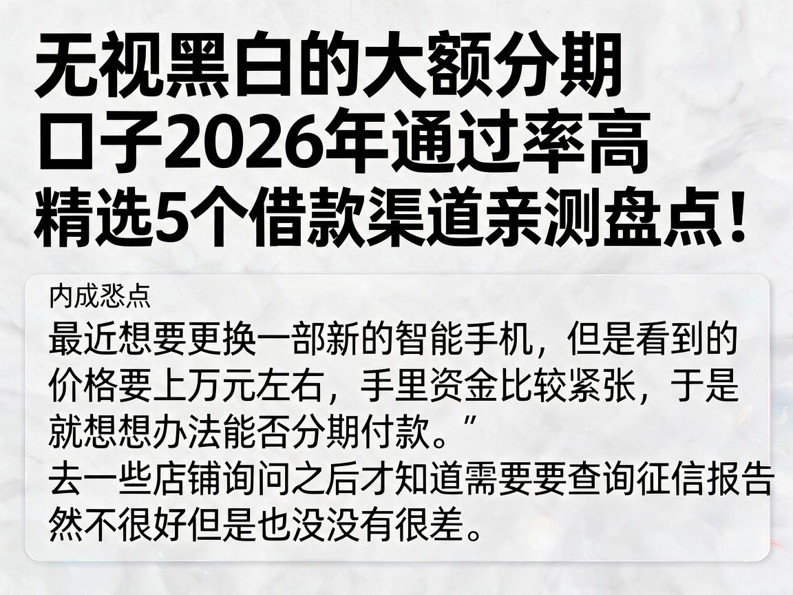 无视黑白的大额分期口子2026年通过率高，精选5个借款渠道亲测盘点！
