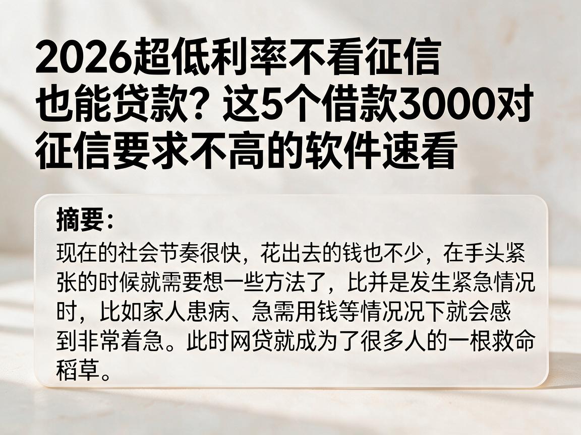 2026超低利率不看征信也能贷款？这5个借款3000对征信要求不高的软件速看