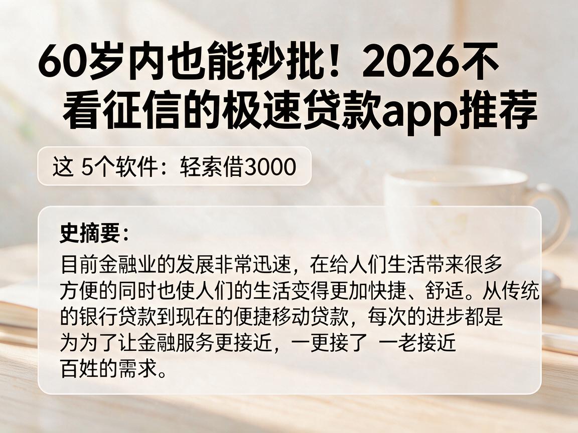 60岁内也能秒批!2026不看征信的极速贷款app推荐,这5个软件轻松借3000