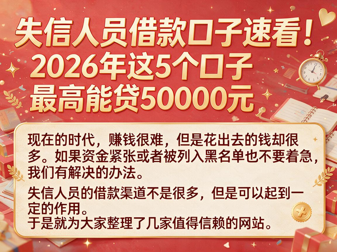 失信人员借款口子速看!2026年这5个口子最高能贷50000元