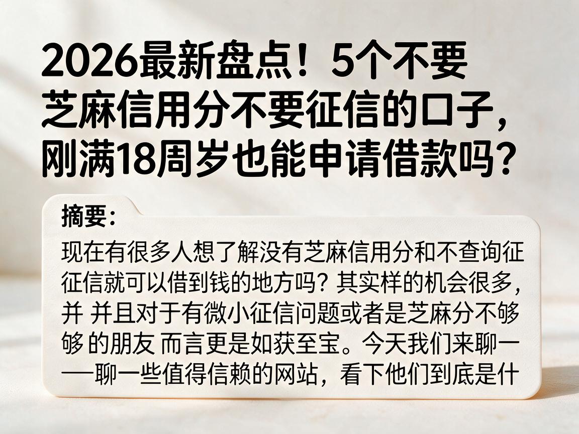 2026最新盘点！5个不要芝麻信用分不要征信的口子，刚满18周岁也能申请借款吗？