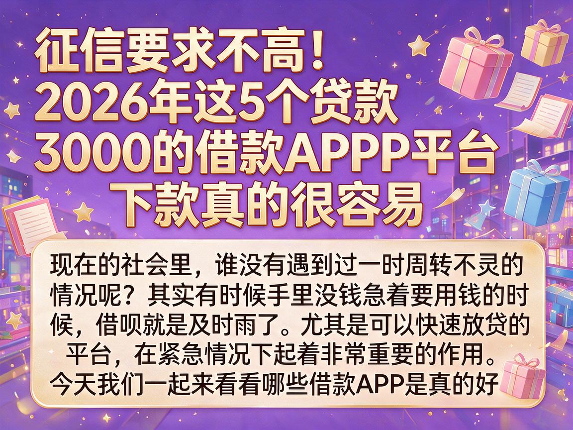 征信要求不高！2026年这5个贷款3000的借款APP平台，下款真的很容易