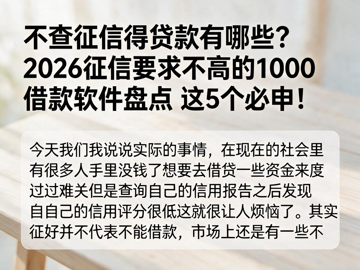不查征信得贷款有哪些?2026征信要求不高的1000借款软件盘点,这5个必申!