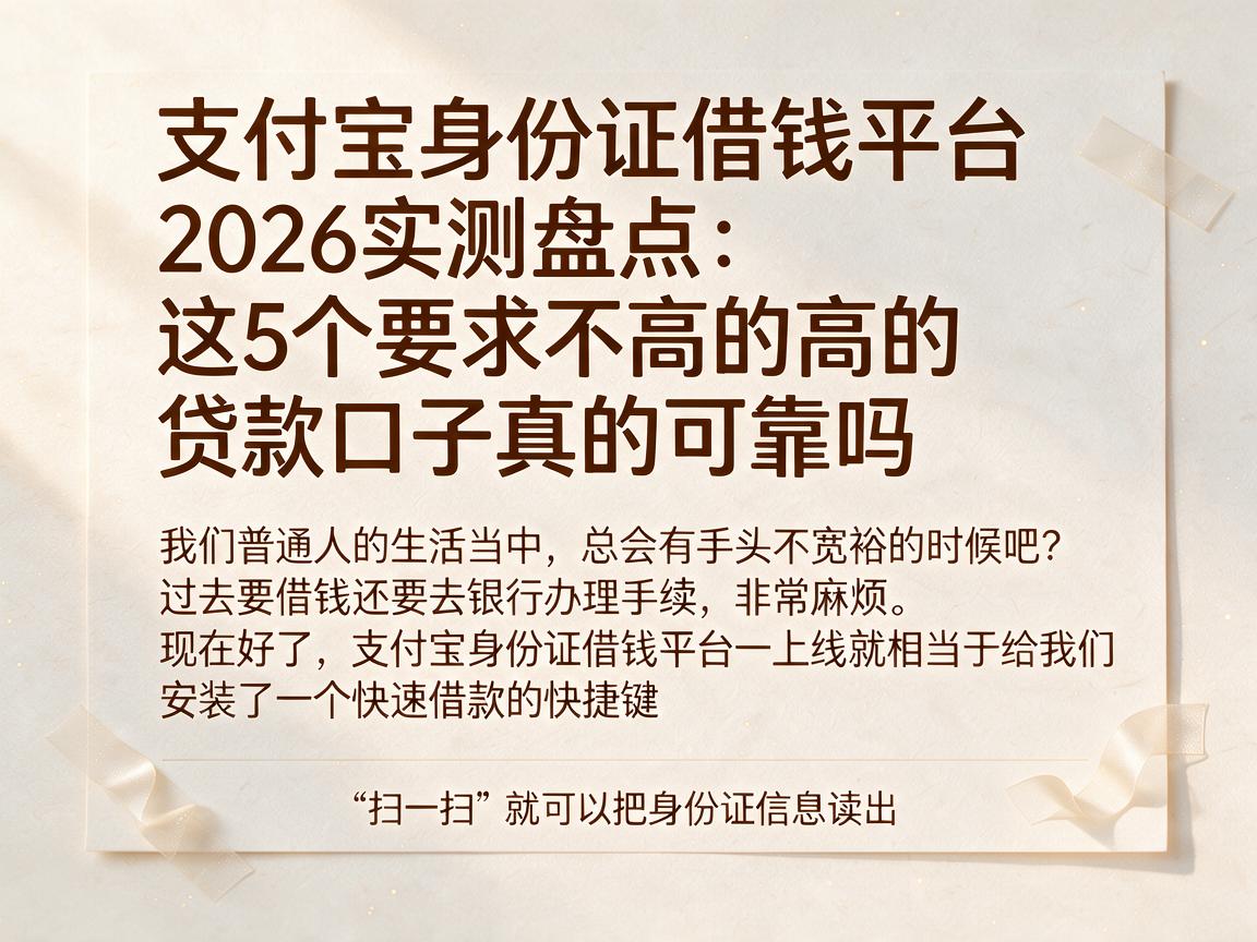 支付宝身份证借钱平台2026实测盘点：这5个要求不高的贷款口子真的可靠吗