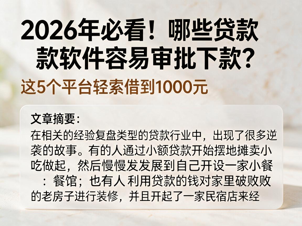 2026年必看！哪些贷款软件容易审批下款？这5个平台轻松借到1000元