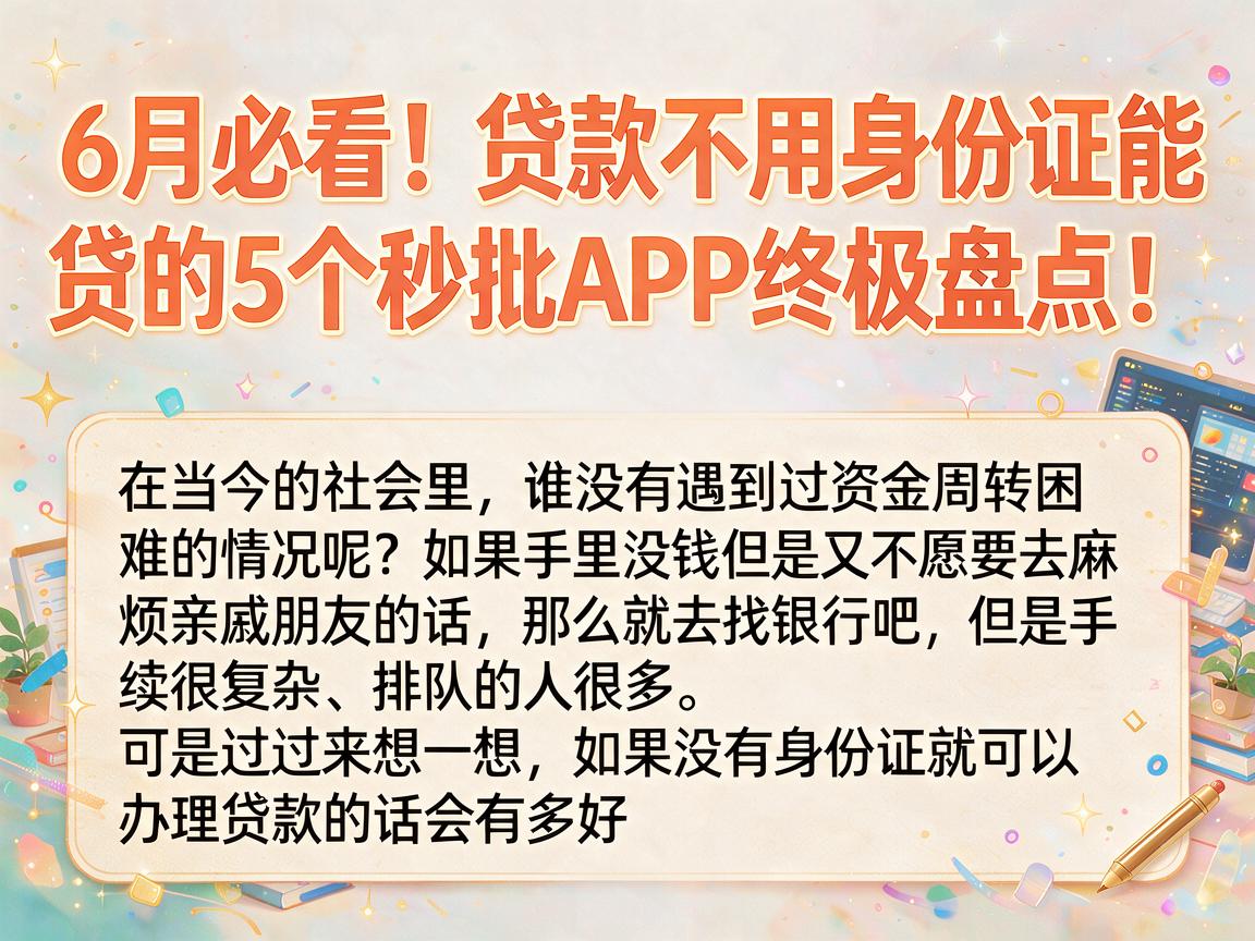 6月必看!贷款不用身份证能贷的5个秒批APP终极盘点