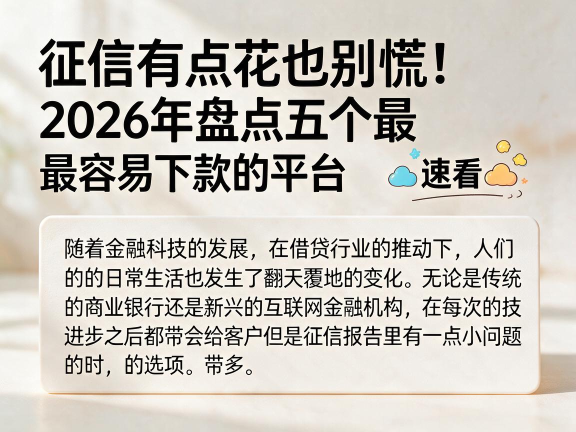 征信有点花也别慌!2026年盘点五个最容易下款的平台,速看