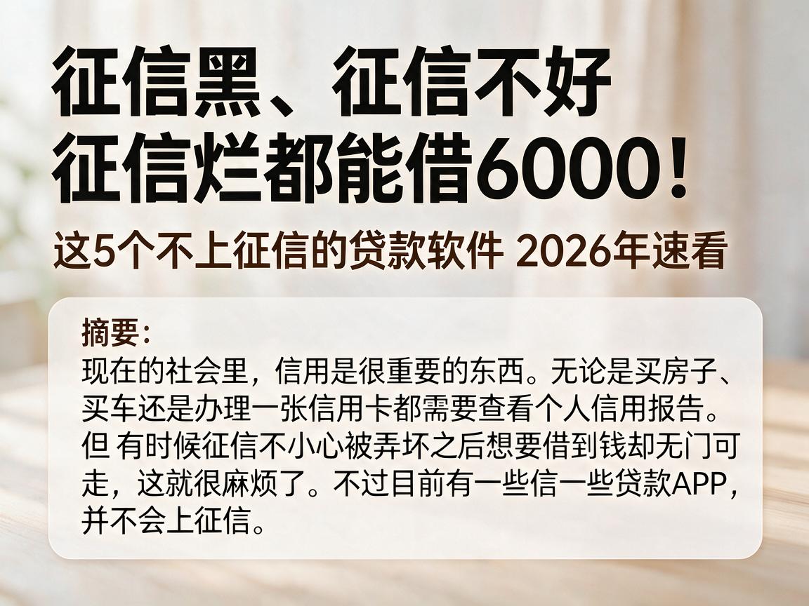 征信黑、征信不好、征信烂都能借6000!这5个不上征信的贷款软件2026年速看
