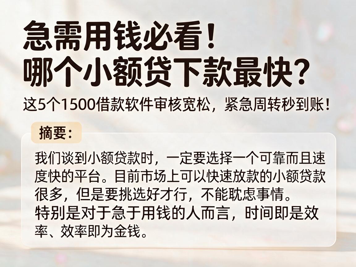 急需用钱必看！哪个小额贷下款最快？这5个1500借款软件审核宽松，紧急周转秒到账！