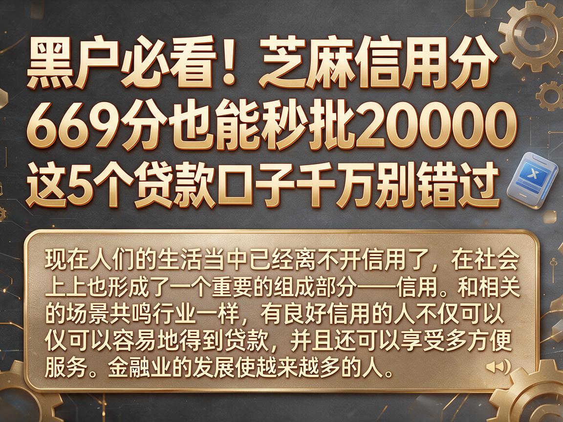 黑户必看!芝麻信用分669分也能秒批20000,这5个贷款口子千万别错过