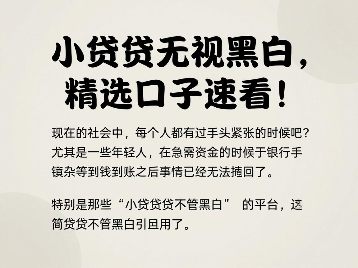 小额贷款无视黑白，精选口子速看！