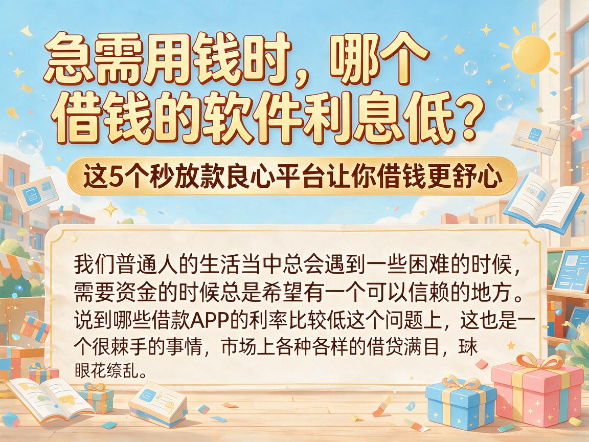 急需用钱时，哪个借钱的软件利息低？这5个秒放款良心平台让你借钱更舒心