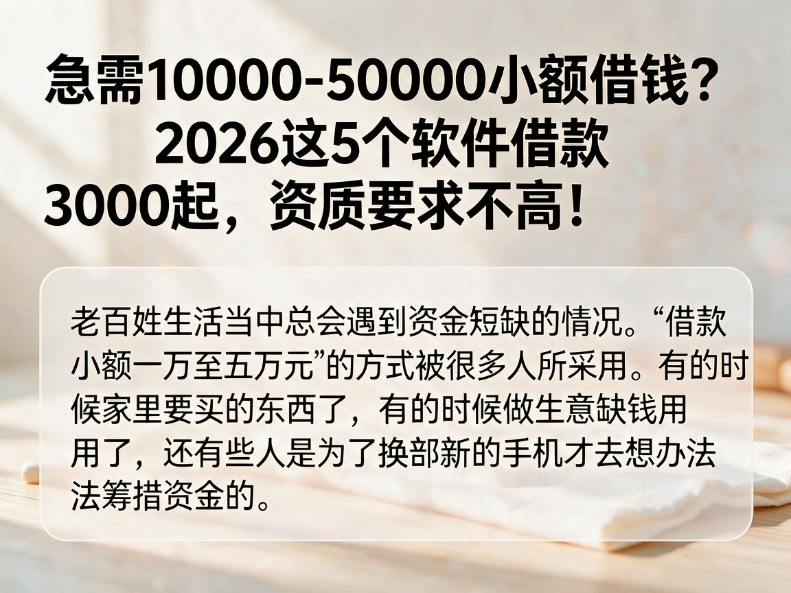 急需10000-50000小额借钱?2026这5个软件借款3000起,资质要求不高!