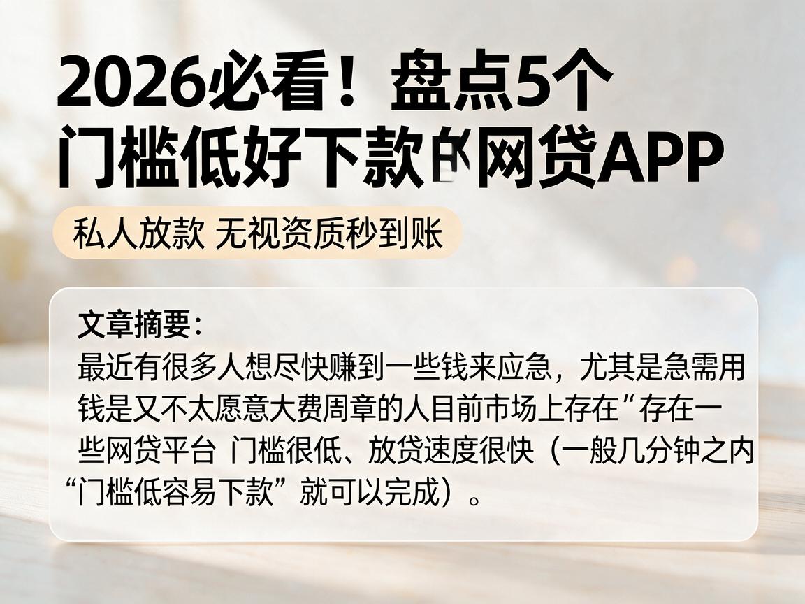 2026必看！盘点5个门槛低好下款的网贷APP，私人放款无视资质秒到账