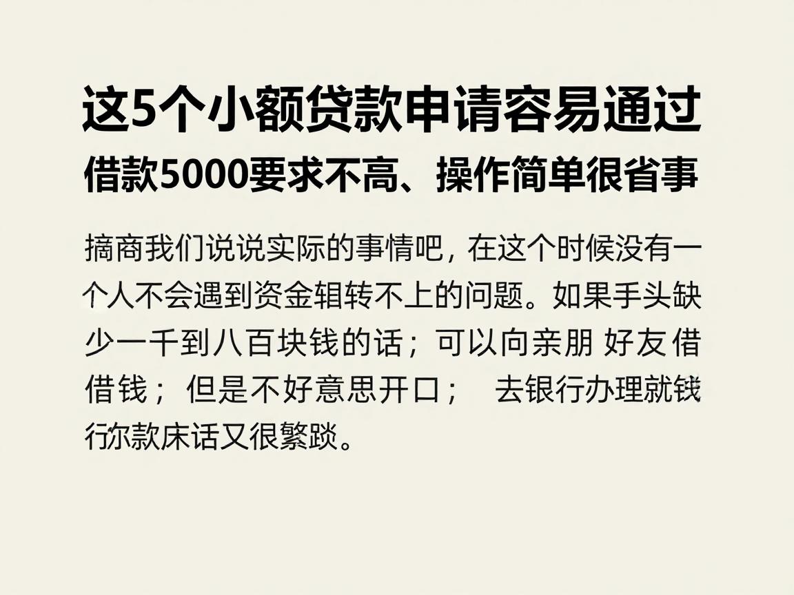 这5个小额贷款申请容易通过,借款5000要求不高、操作简单很省事