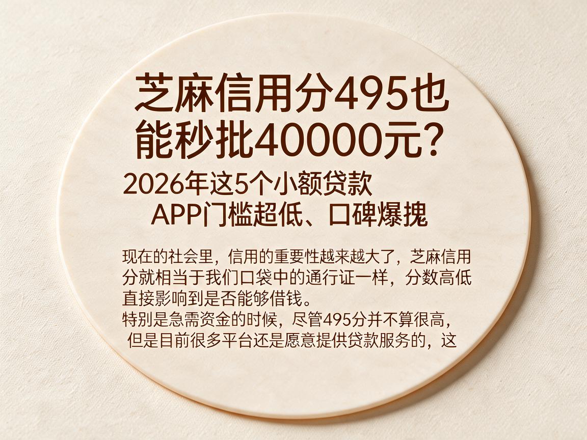 芝麻信用分495也能秒批40000元?2026年这5个小额贷款APP门槛超低、口碑爆棚