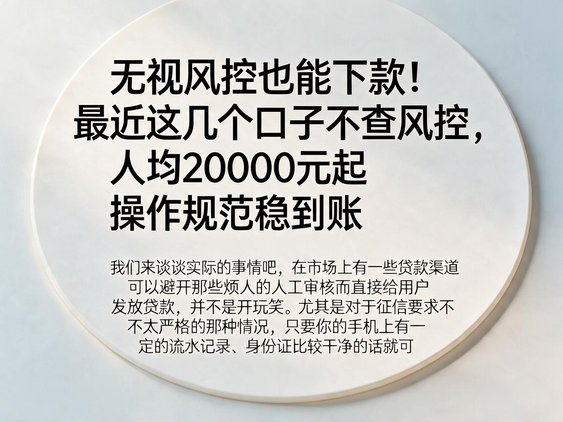 无视风控也能下款!最近这几个口子不查风控,人均20000元起,操作规范稳到账