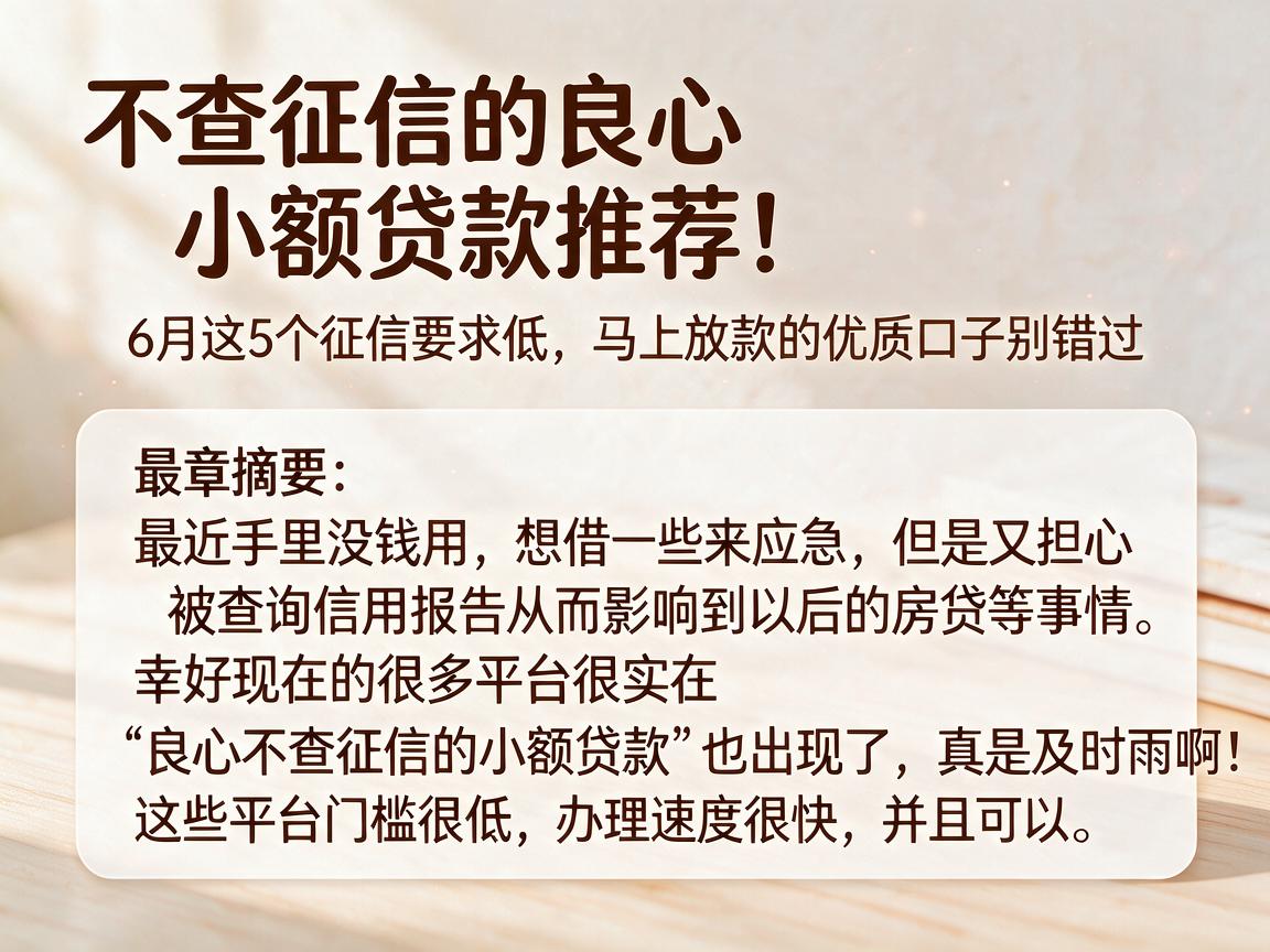 不查征信的良心小额贷款推荐!6月这5个征信要求低、马上放款的优质口子别错过