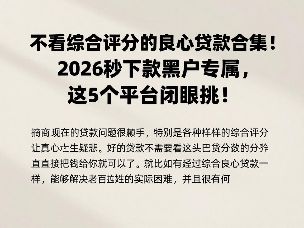 不看综合评分的良心贷款合集！2026秒下款黑户专属，这5个平台闭眼挑！
