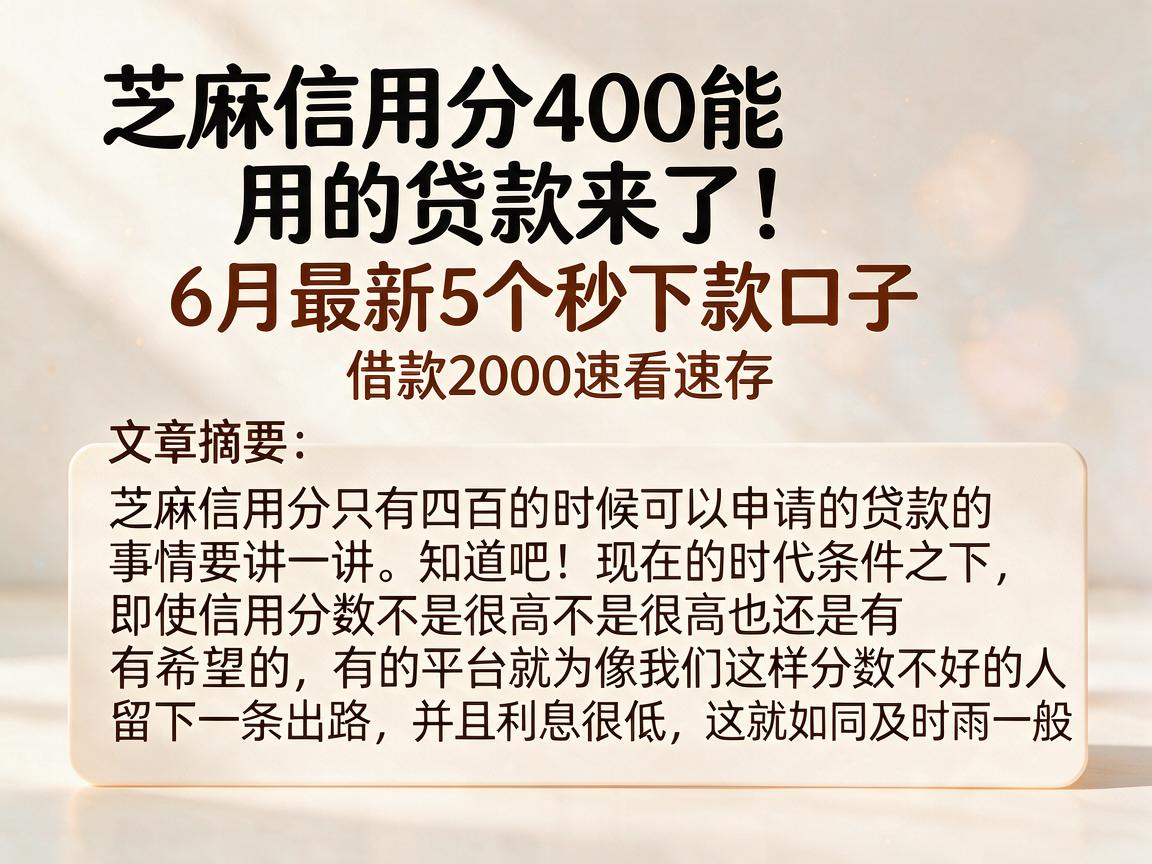 芝麻信用分400能用的贷款来了！6月最新5个秒下款口子，借款2000速看速存