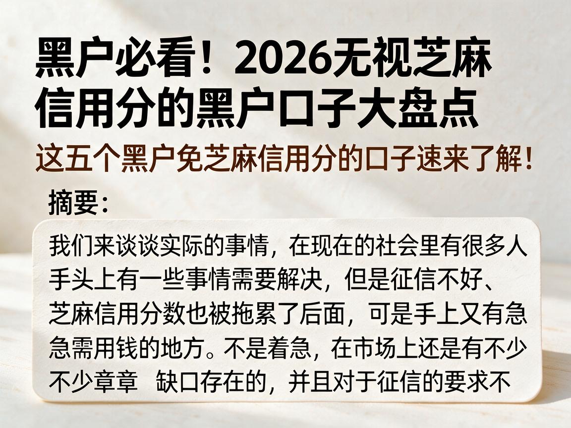 黑户必看!2026无视芝麻信用分的黑户口子大盘点,这五个黑户免芝麻信用分的口子速来了解!