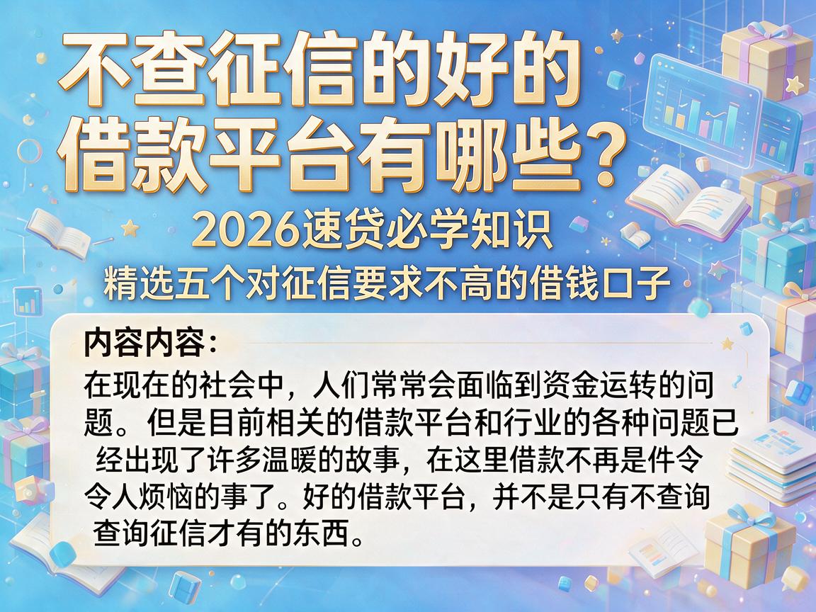 不查征信的好的借款平台有哪些?2026速贷必学知识,精选五个对征信要求不高的借钱口子