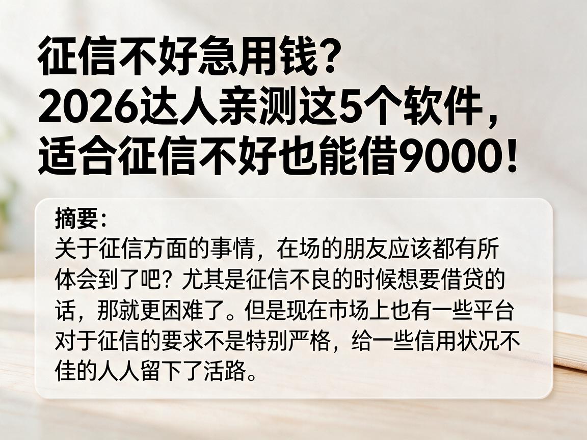 征信不好急用钱？2026达人亲测这5个软件，适合征信不好也能借9000！