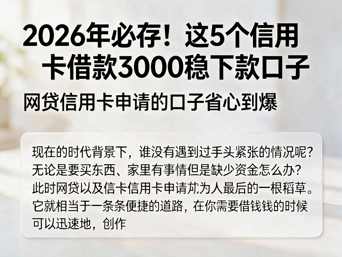 2026年必存!这5个信用卡借款3000稳下款口子,网贷信用卡申请的口子省心到爆
