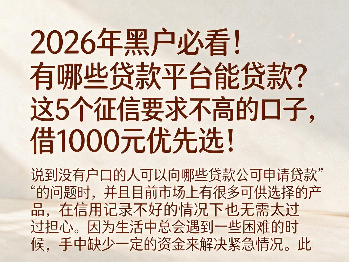 2026年黑户必看!有哪些贷款平台能贷款?这5个征信要求不高的口子,借1000元优先选!