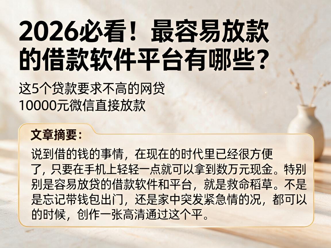 2026必看!最容易放款的借款软件平台有哪些?这5个贷款要求不高的网贷,10000元微信直接放款