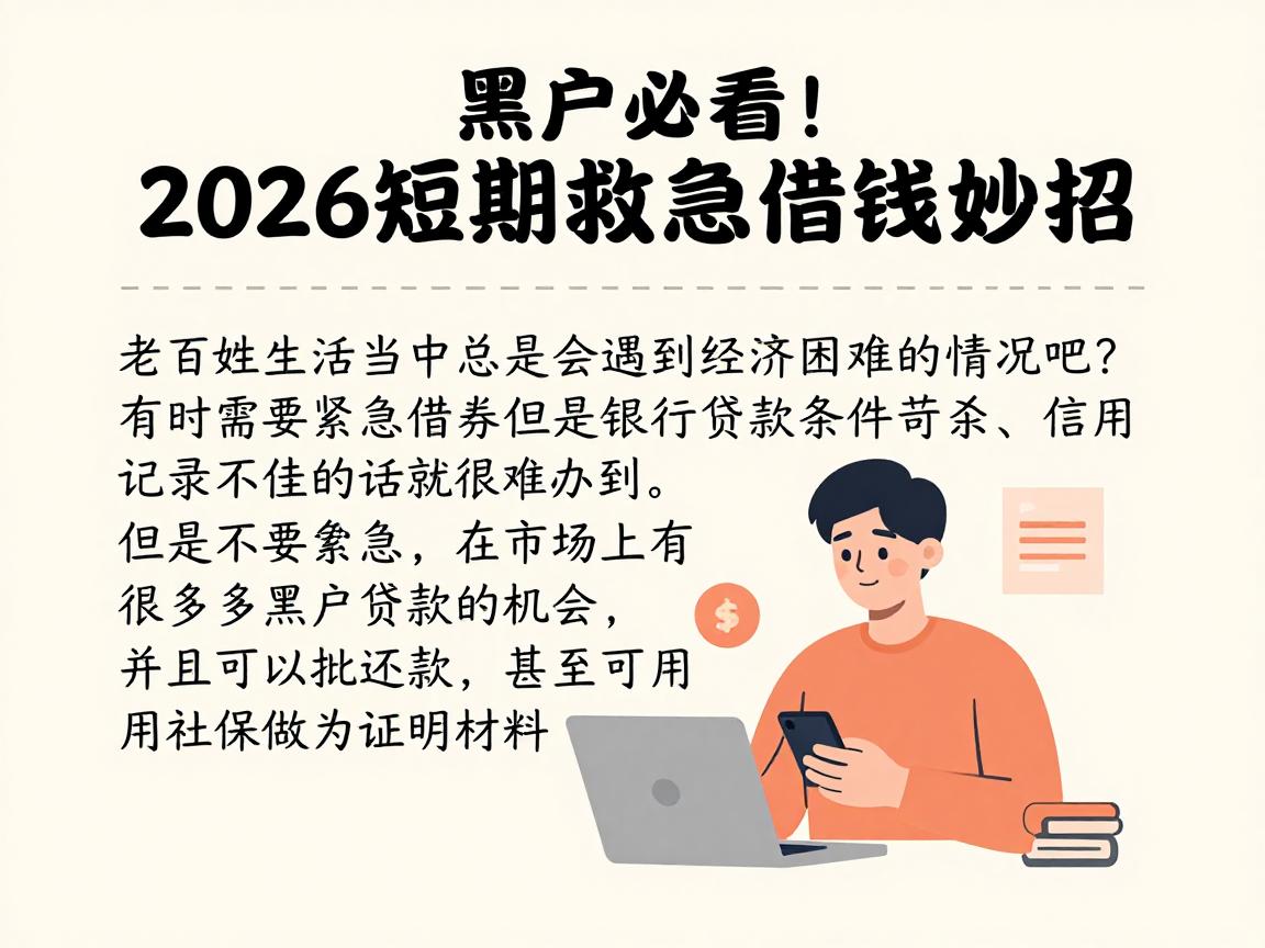 黑户必看！2026短期救急借钱妙招，这5个分期贷款口子不看社保也能下