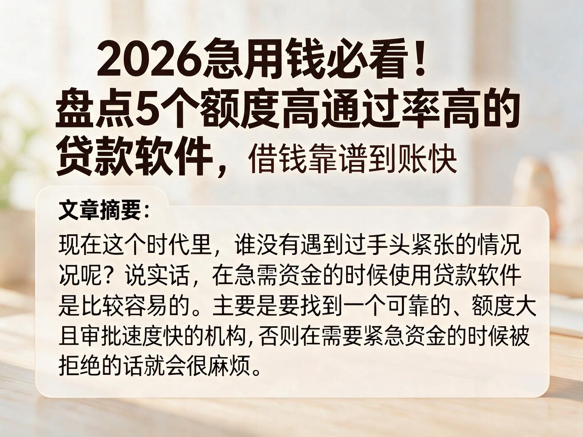 2026急用钱必看！盘点5个额度高通过率高的贷款软件，借钱靠谱到账快