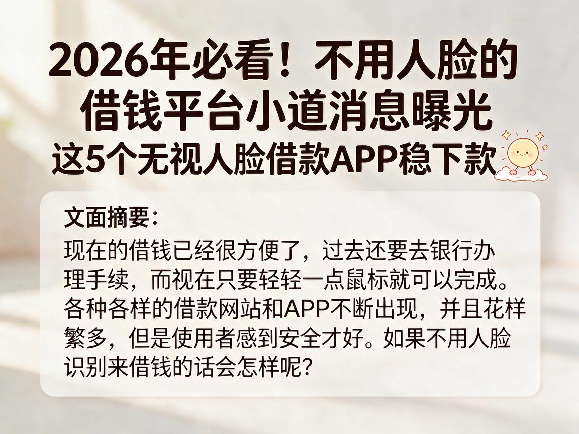 2026年必看!不用人脸的借钱平台小道消息曝光,这5个无视人脸借款APP稳下款