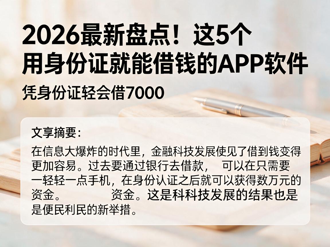 2026最新盘点！这5个用身份证就能借钱的APP软件，凭身份证轻松借7000