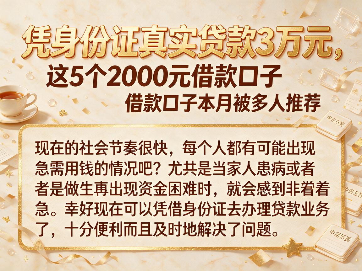 凭身份证真实贷款3万元,这5个2000元借款口子本月被多人推荐