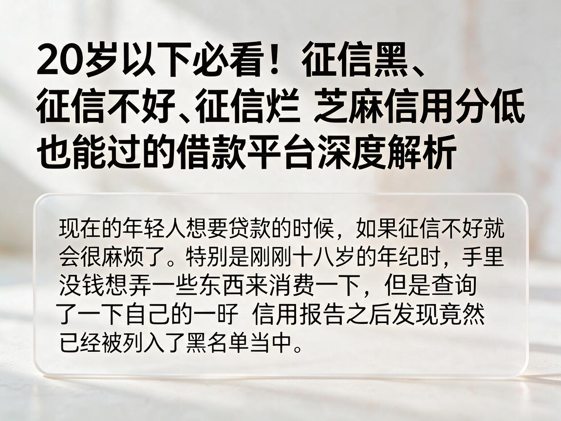 20岁以下必看！征信黑、征信不好、征信烂、芝麻信用分低也能过的借款平台深度解析