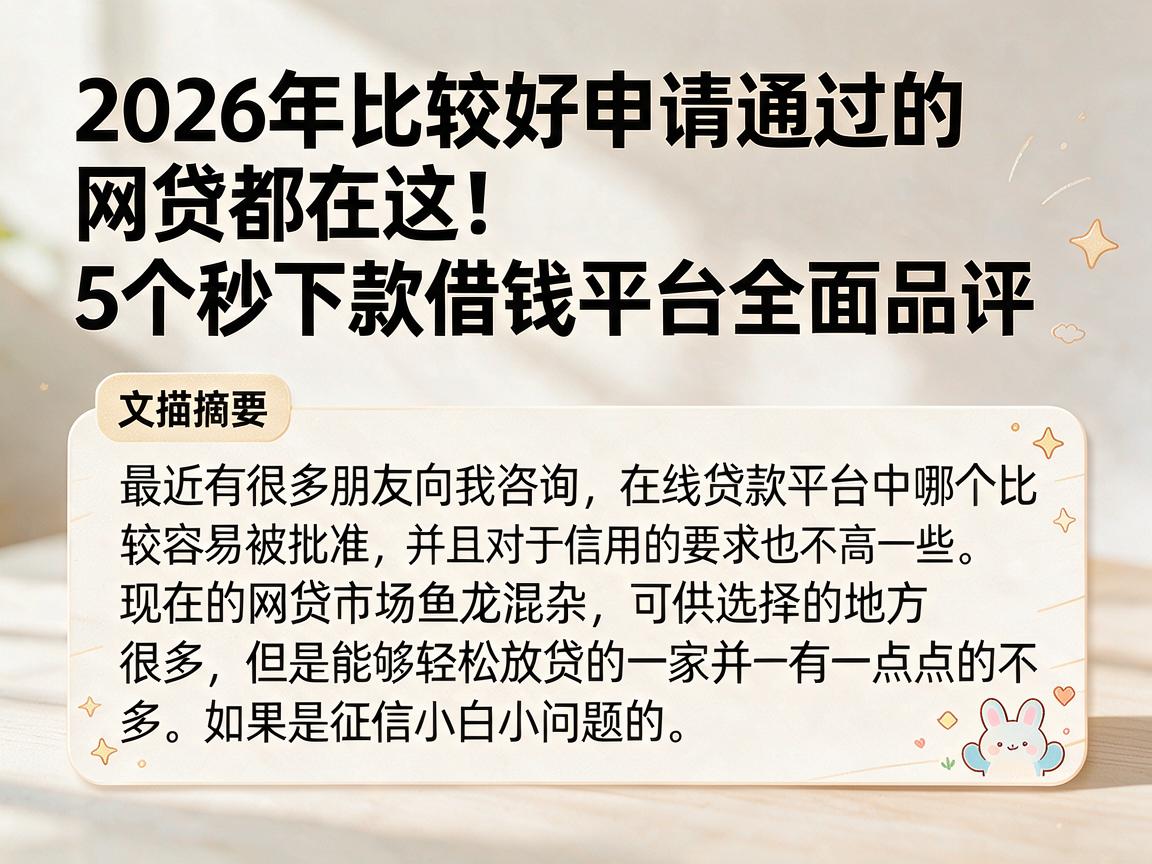 2026年比较好申请通过的网贷都在这！5个秒下款借钱平台全面品评
