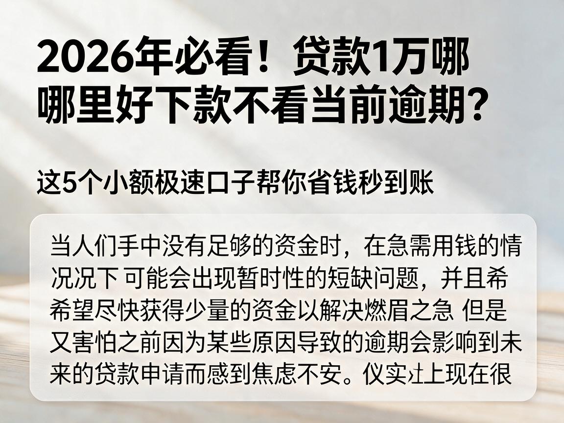 2026年必看！贷款1万哪里好下款不看当前逾期？这5个小额极速口子帮你省钱秒到账