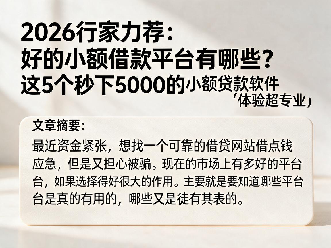2026行家力荐:好的小额借款平台有哪些?这5个秒下5000的小额贷款软件体验超专业