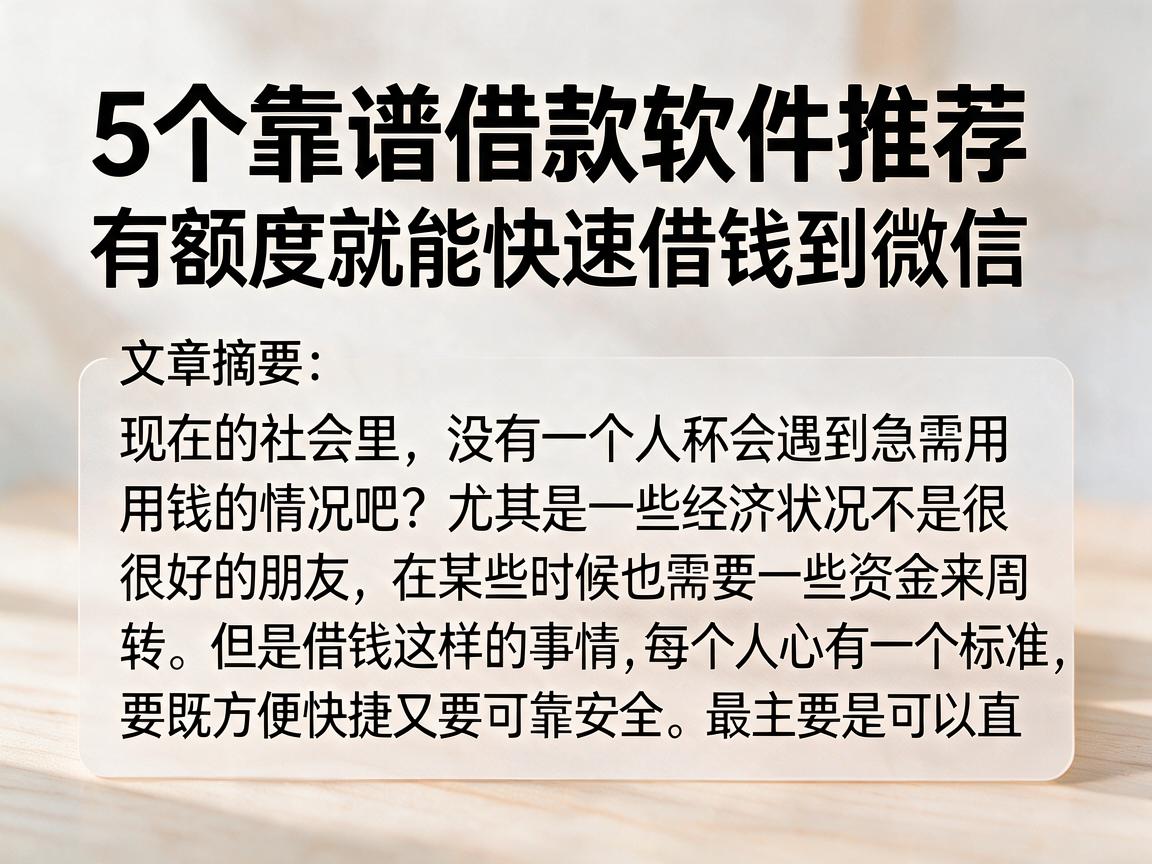 5个靠谱借款软件推荐,有额度就能快速借钱到微信