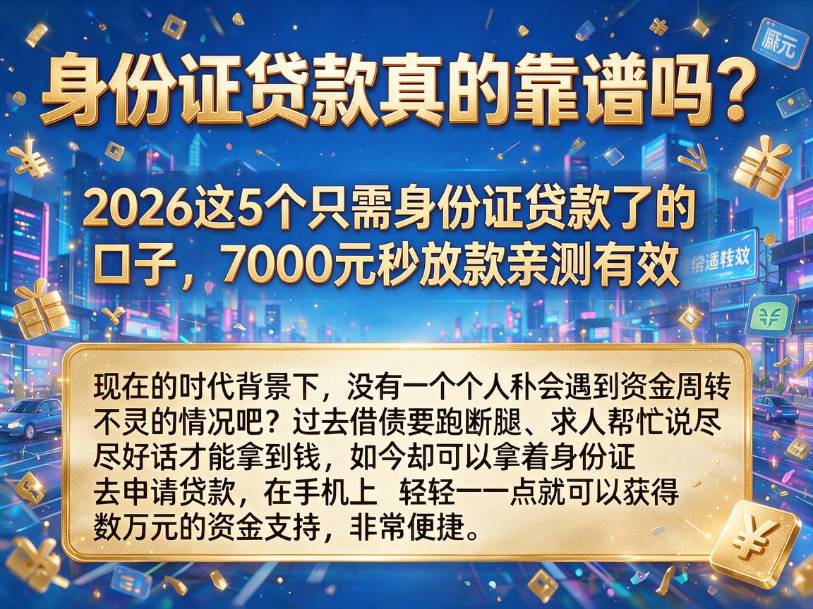 身份证贷款真的靠谱吗？2026这5个只需身份证贷款了的口子，7000元秒放款亲测有效
