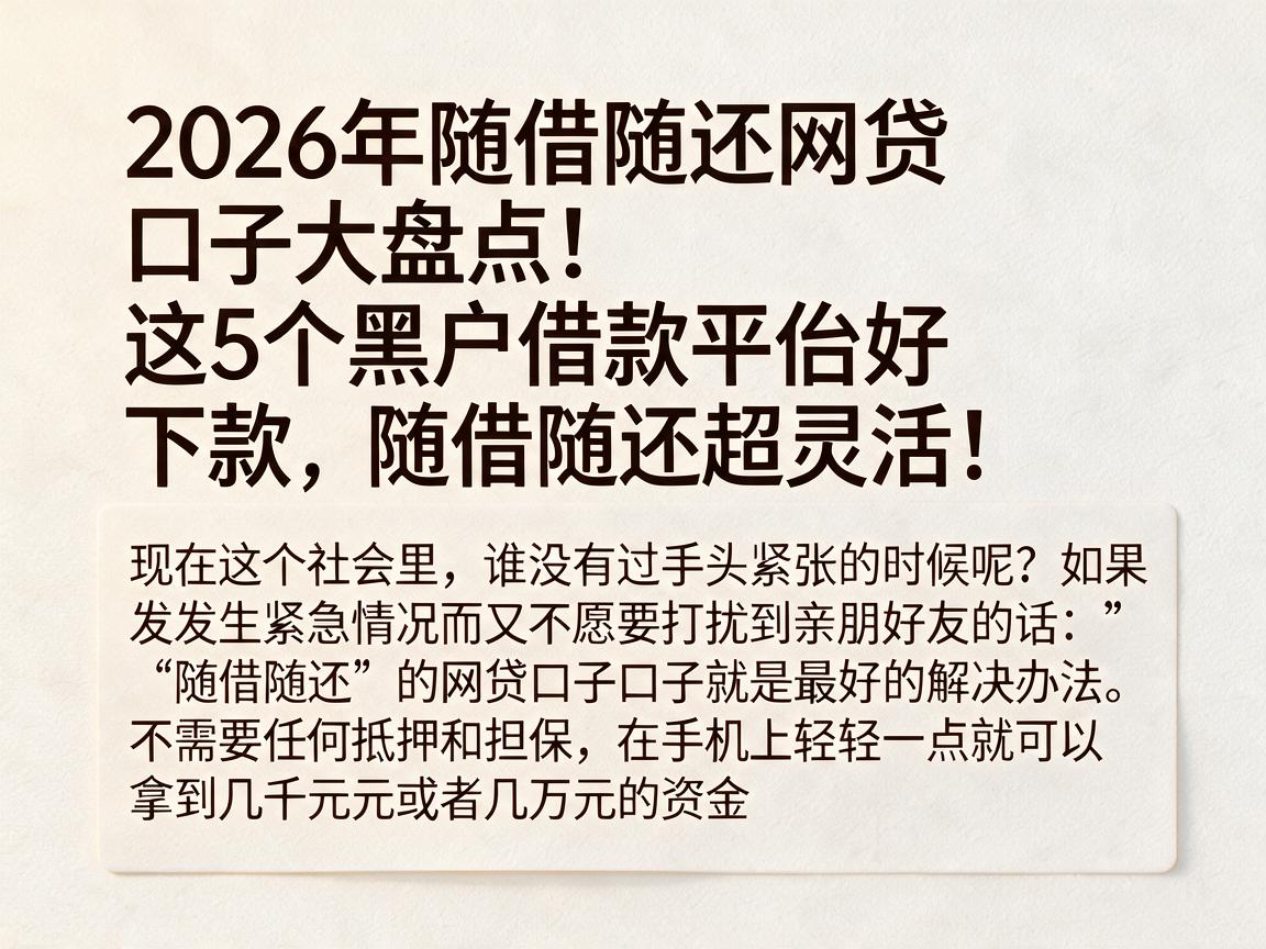 2026年随借随还网贷口子大盘点!这5个黑户借款平台好下款,随借随还超灵活!