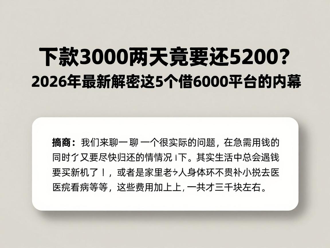 下款3000两天竟要还5200？2026年最新解密这5个借6000平台的内幕