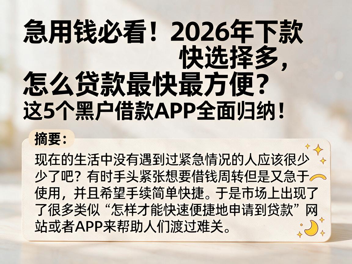 急用钱必看！2026年下款快选择多，怎么贷款最快最方便？这5个黑户借款APP全面归纳！