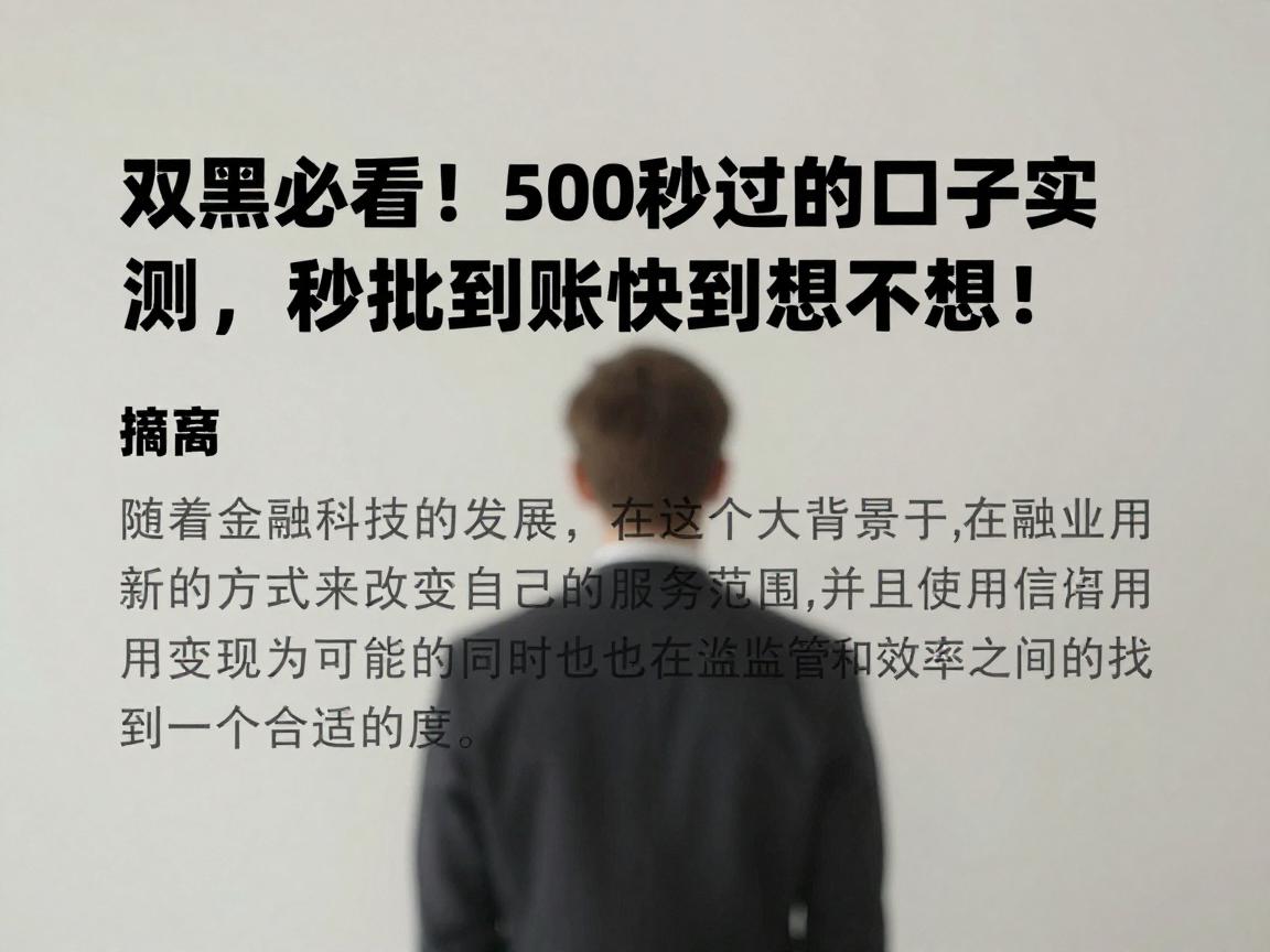 双黑必看!500秒过的口子实测,秒批到账快到想不到!